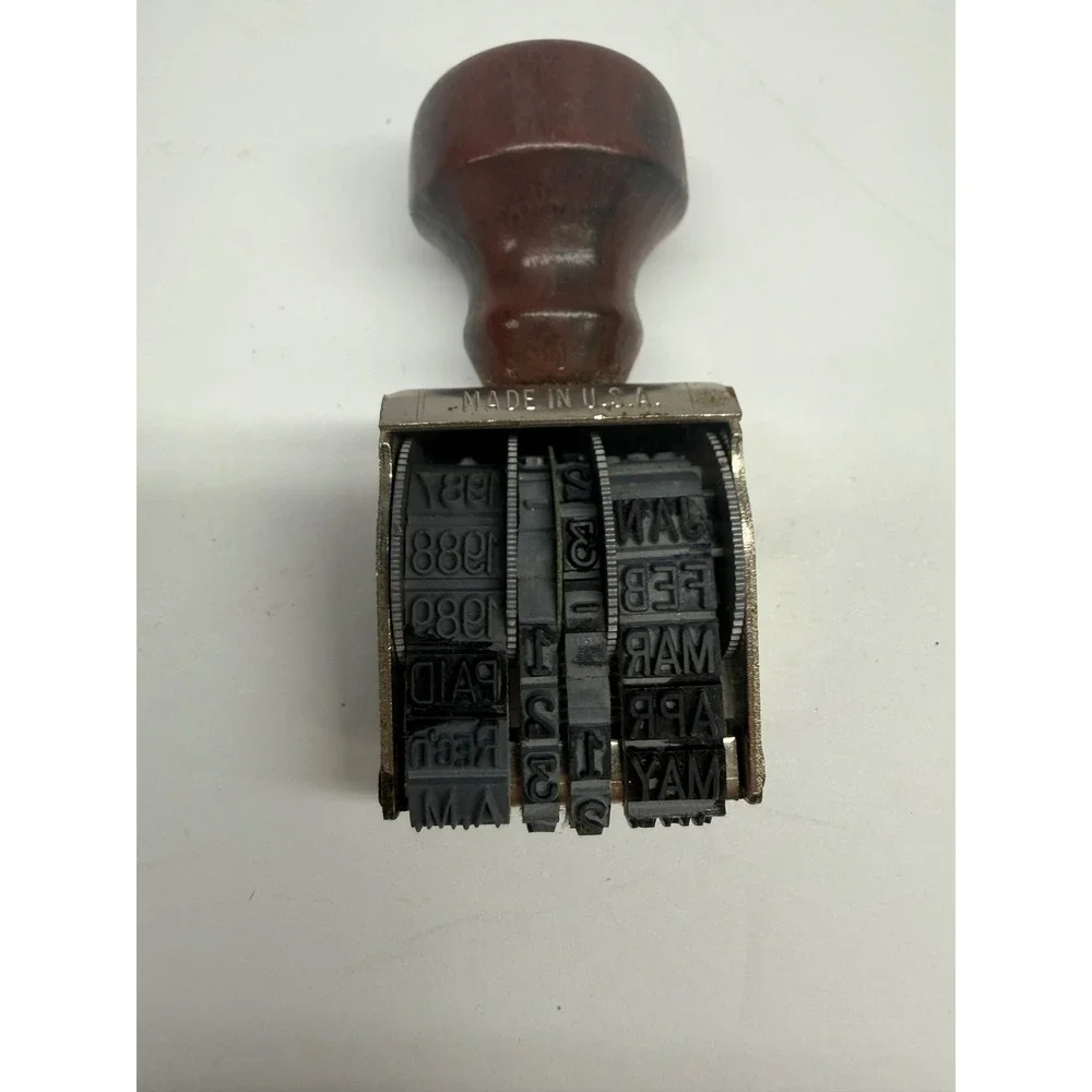 Vintage Crown Rubber Dater Stamp Wood Handle Made in USA 1980s Office Decor